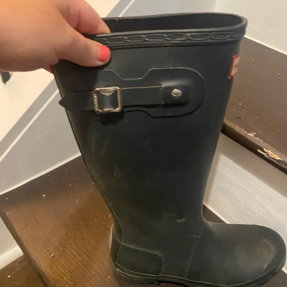 Hunter Kids Tall Black Rain Boots with Red Logo Accent